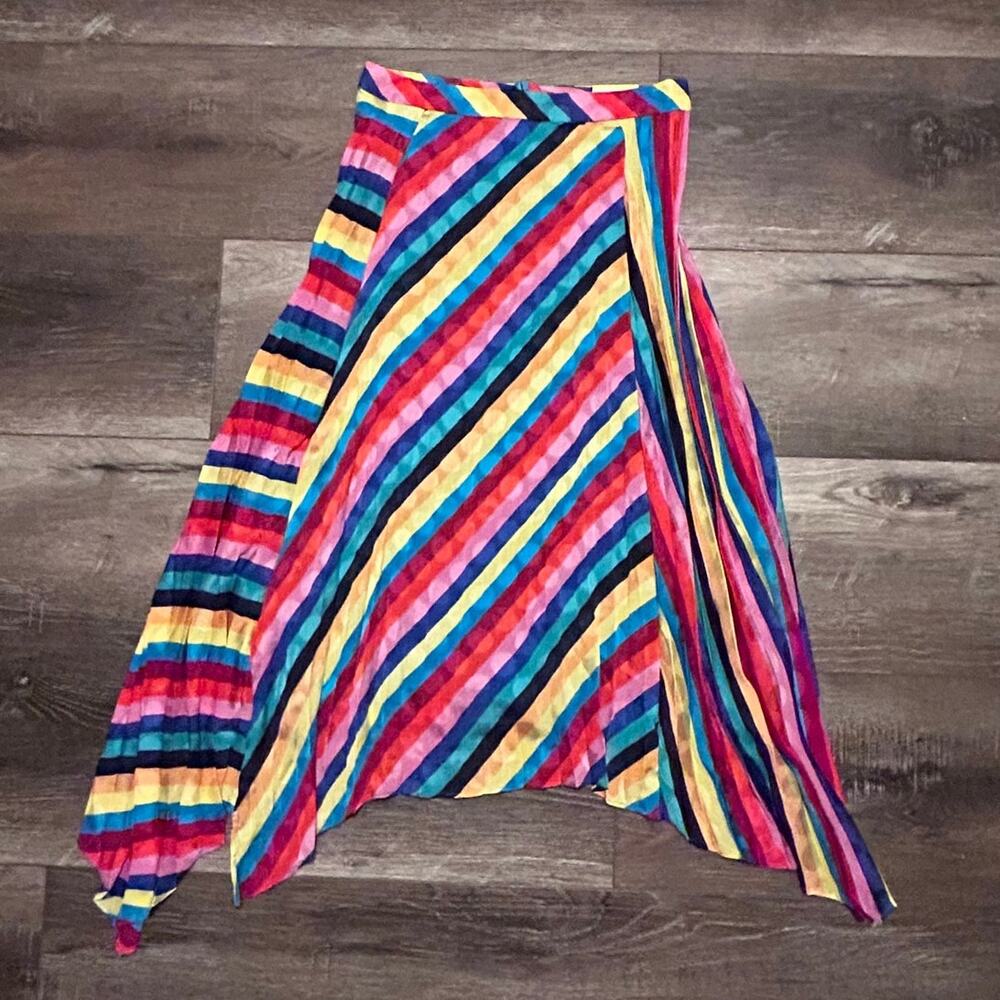 Simply Styled Rainbow Pleated Long Asymmetrical  Skirt, Size M Regular - Picture 5 of 9